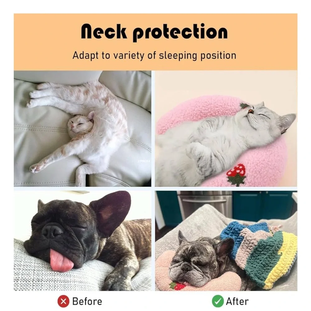 NEW U-Shaped Calming Pillow for Cats & Dogs Soft Plush Fabric Pet Bed